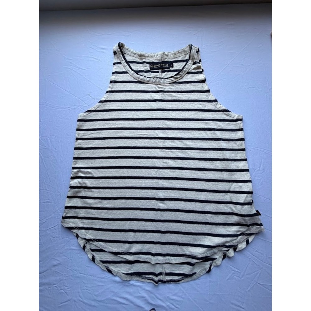 United By Blue Striped Tank Top Womens Small Hemp Organic Cotton High Neck Cream
